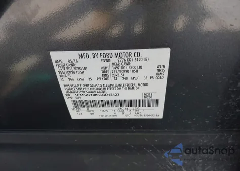 2016 Ford Explorer Xlt from USA, damaged, VIN 1FM5K7D80GGD12423